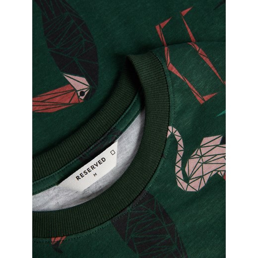 Reserved - T-shirt regular z nadrukiem allover - morski Reserved L Reserved