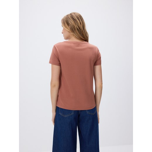 Reserved - T-shirt z drobnym haftem - warm olive Reserved XXL Reserved