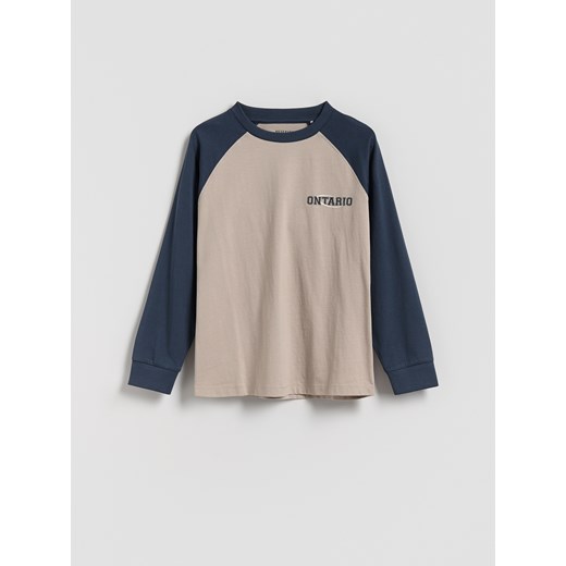 Reserved - Bawełniany longsleeve z nadrukiem - kremowy ze sklepu Reserved w kategorii T-shirty chłopięce - zdjęcie 185029699