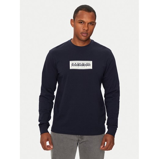 Napapijri Longsleeve S-Box Logo NP0A4I3M Granatowy Regular Fit ze sklepu MODIVO w kategorii T-shirty męskie - zdjęcie 185030898