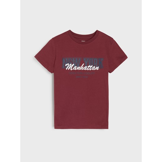 Sinsay - Bawełniana koszulka z napisem - czerwony Sinsay 116 (5-6 l) Sinsay