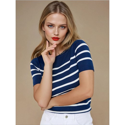 Sinsay - Sweter z krótkim rękawem - granatowy ze sklepu Sinsay w kategorii Bluzki damskie - zdjęcie 185032119