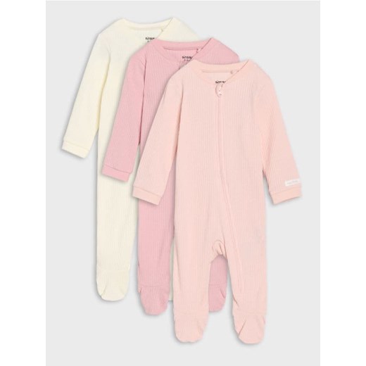 Sinsay - Pajacyk z prążkowanej dzianiny 3 pack - różowy ze sklepu Sinsay w kategorii Odzież dla niemowląt - zdjęcie 185032187