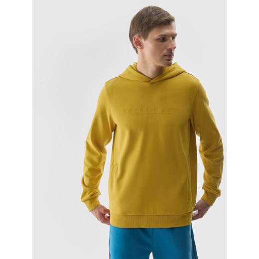 Męska bluza nierozpinana z kapturem 4F 4FWSS24TSWSM0948 - żółta ze sklepu Sportstylestory.com w kategorii Bluzy męskie - zdjęcie 185033049
