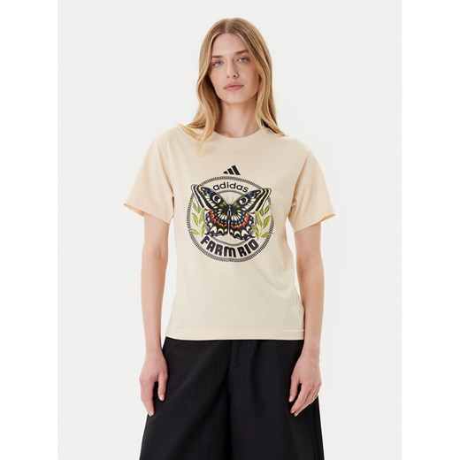 adidas T-Shirt FARM Graphic JL8614 Beżowy Regular Fit ze sklepu MODIVO w kategorii Bluzki damskie - zdjęcie 185040778