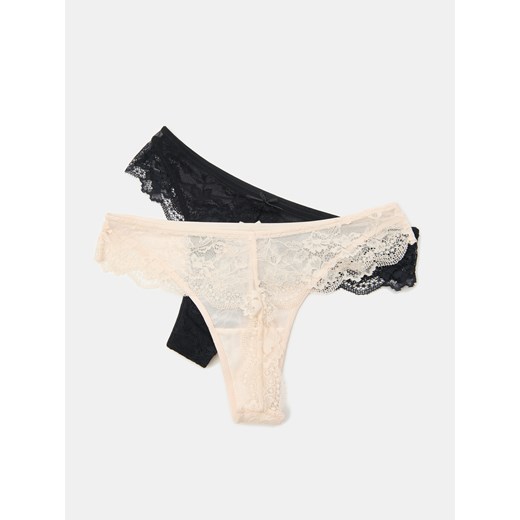 Sinsay - Koronkowe stringi 2 pack - wielobarwny Sinsay S Sinsay