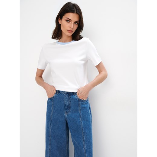 Mohito - T-shirt z merceryzowanej bawełny - biały ze sklepu Mohito w kategorii Bluzki damskie - zdjęcie 185044698