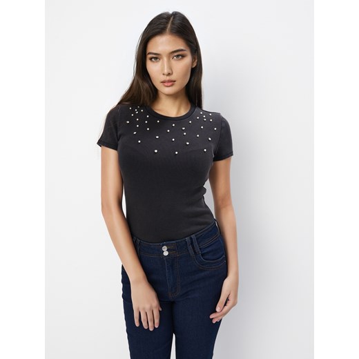 Mohito - Czarny t-shirt z bawełną - czarny ze sklepu Mohito w kategorii Bluzki damskie - zdjęcie 185044956