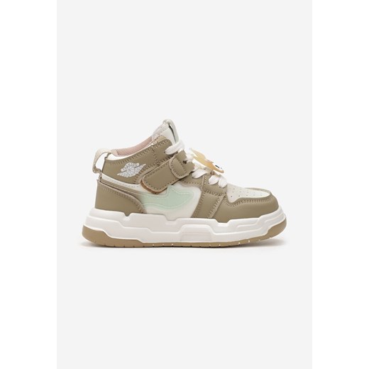 Beżowo-Białe Buty Sportowe Sneakersy z Ozdobną Aplikacją na Sznurówkach i Skórzaną Wkładką Kexiala ze sklepu born2be.pl w kategorii Buty sportowe dziecięce - zdjęcie 185045487