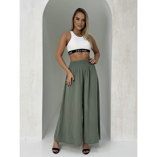 Spodnie damskie PLR273 - khaki ze sklepu Edoti w kategorii Spodnie damskie - zdjęcie 185048499