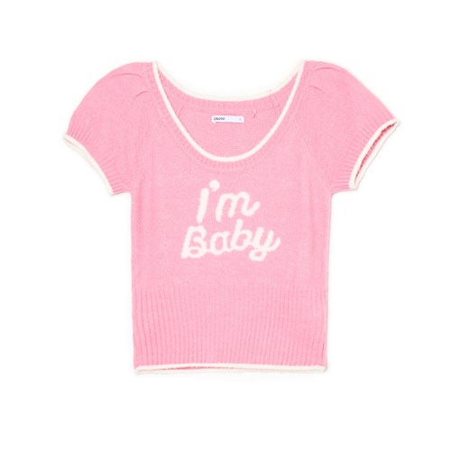 Cropp - Różowa bluzka z napisem - różowy Cropp XL Cropp