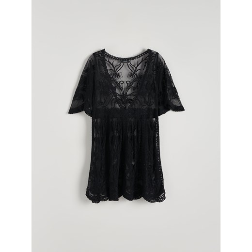 Reserved - Krótka narzutka plażowa z haftem - czarny Reserved L/XL Reserved okazja