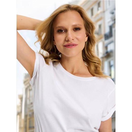 Sinsay - Bawełniana koszulka basic - biały ze sklepu Sinsay w kategorii Bluzki damskie - zdjęcie 185052508