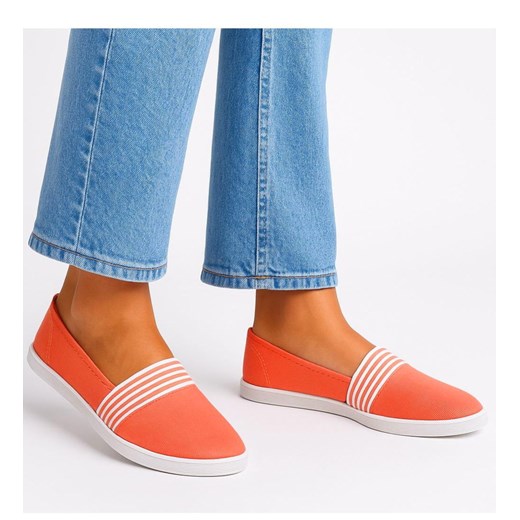 Wsuwane pomarańczowe trampki damskie slip on /D1-2 17493 T077/ ze sklepu Pantofelek24.pl w kategorii Trampki damskie - zdjęcie 185055409