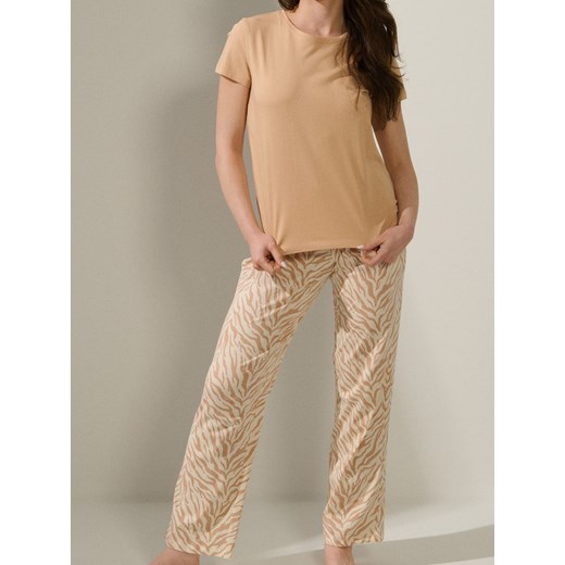 Sinsay - Bawełniana piżama dwuczęściowa w zeberkę - pomarańczowy Sinsay M Sinsay