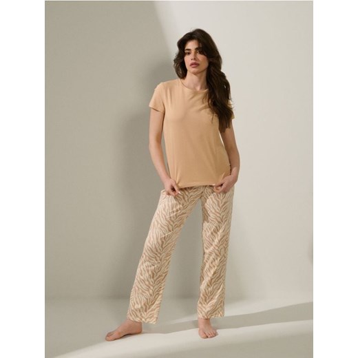 Sinsay - Bawełniana piżama dwuczęściowa w zeberkę - pomarańczowy Sinsay M Sinsay