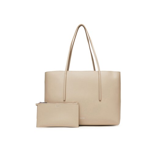 Torebka Calvin Klein Foil Logo Tote W/Pouch LV04F3274G Beżowy ze sklepu eobuwie.pl w kategorii Torby Shopper bag - zdjęcie 185055935