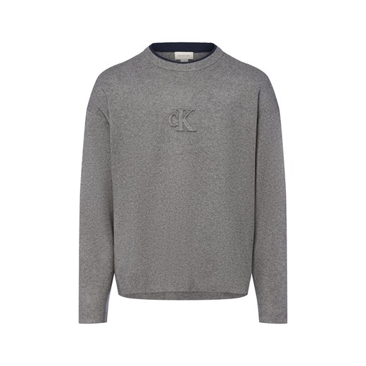 Calvin Klein Jeans Męski sweter z dzianiny Mężczyźni drobna dzianina szary marmurkowy ze sklepu vangraaf w kategorii Swetry męskie - zdjęcie 185059498