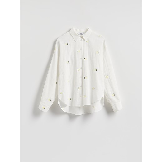 Reserved - Koszula z ozdobnym haftem - jasnożółty Reserved L okazja Reserved