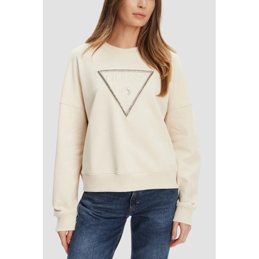 GUESS Beżowa damska bluza z cyrkoniami Rachele, Rozmiar XS ze sklepu outfit.pl w kategorii Bluzy damskie - zdjęcie 185063729