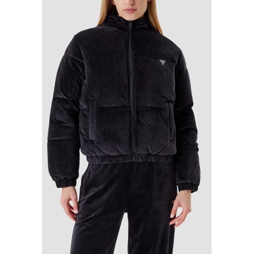 GUESS Сzarna zamszowa kurtka damska Couture Puffer, Rozmiar XS ze sklepu outfit.pl w kategorii Kurtki damskie - zdjęcie 185063757