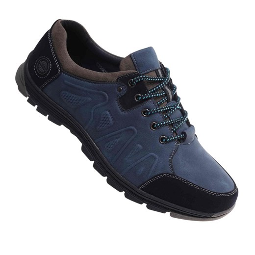Granatowe sznurowane obuwie trekkingowe /E10-2 18036 T386/ ze sklepu Pantofelek24.pl w kategorii Buty sportowe męskie - zdjęcie 185064407