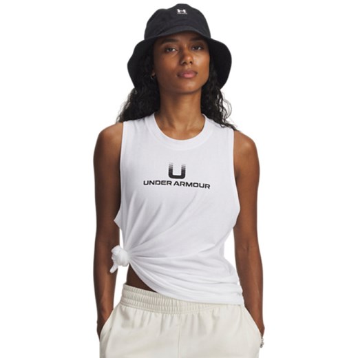 Damska koszulka z nadrukiem Under Armour UA Varsity U Tank - biała ze sklepu Sportstylestory.com w kategorii Bluzki damskie - zdjęcie 185065636