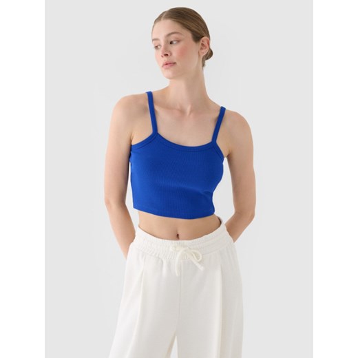 Damski crop top basic 4F 4FRSS24TSLEF214 - niebieski ze sklepu Sportstylestory.com w kategorii Bluzki damskie - zdjęcie 185065696