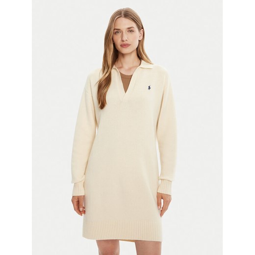 Polo Ralph Lauren Sukienka dzianinowa 211A91143003 Biały Slim Fit ze sklepu MODIVO w kategorii Sukienki - zdjęcie 185066997