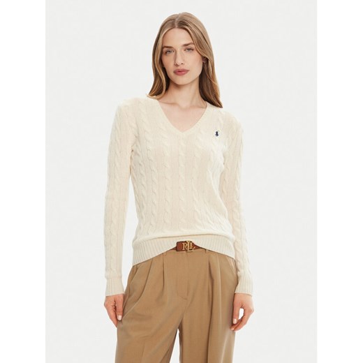 Polo Ralph Lauren Sweter 211971866001 Écru Slim Fit ze sklepu MODIVO w kategorii Swetry damskie - zdjęcie 185070256