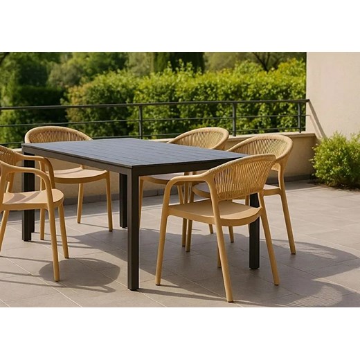 Beżowe krzesło na taras z plecionym oparciem - Tuzo Elior One Size Edinos.pl