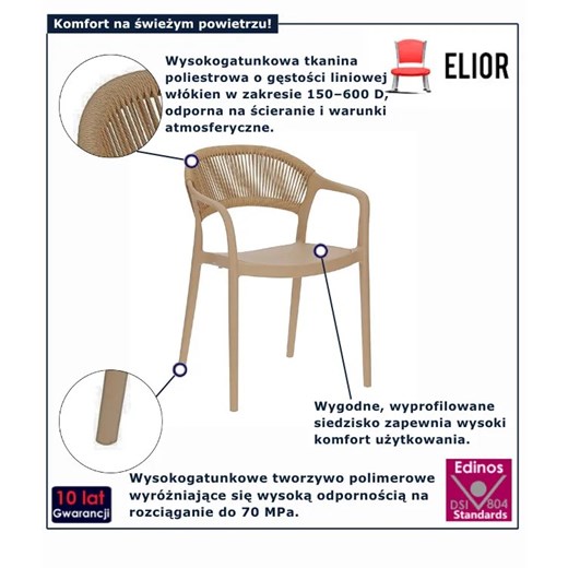 Beżowe krzesło na taras z plecionym oparciem - Tuzo Elior One Size Edinos.pl