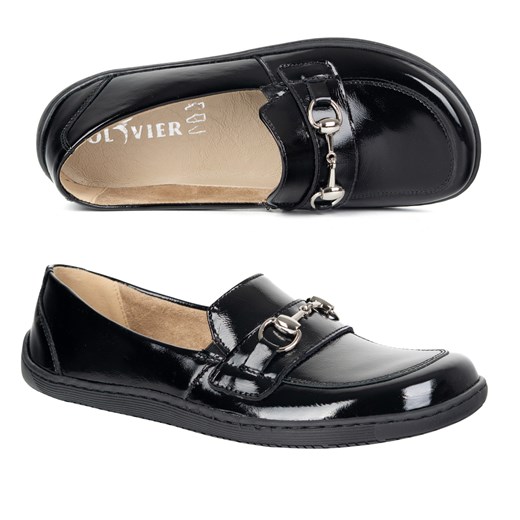 Barefoot damskie mokasyny skórzane minimalistyczne letnie 1288AR czarny lakier ze sklepu butyolivier w kategorii Półbuty damskie - zdjęcie 185072216