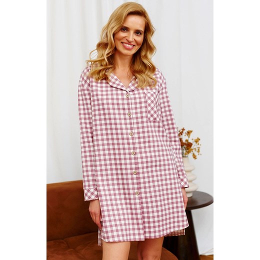 Doctor Nap koszula nocna damska rozpinana TM.7300.MAUVE, Kolor różowo-ecru, Rozmiar S/M, Doctor Nap ze sklepu Intymna w kategorii Koszule nocne - zdjęcie 185073746