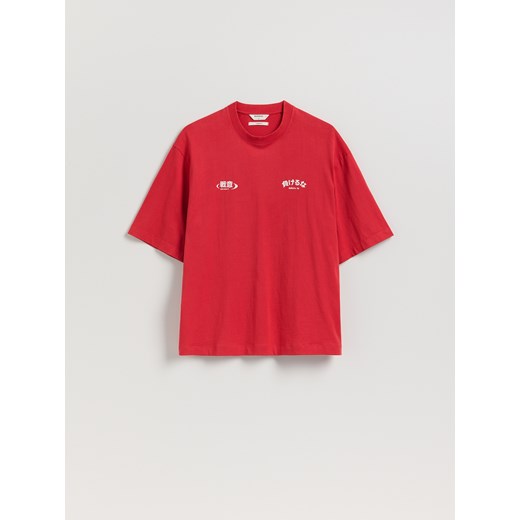 Reserved - T-shirt loose z nadrukiem - intenstywna czerwień Reserved XS Reserved