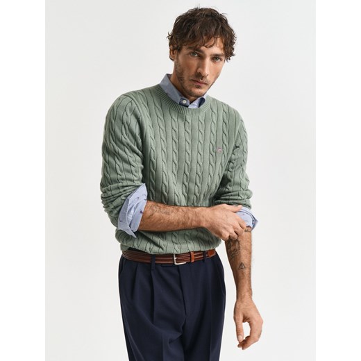 Gant Sweter męski Mężczyźni Bawełna oliwkowy jednolity Gant XXL vangraaf promocja