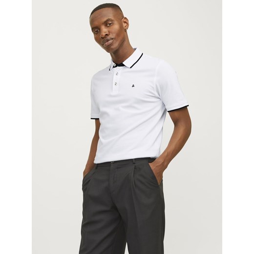 Jack & Jones Męska koszulka polo Mężczyźni Bawełna biały jednolity Jack & Jones XL vangraaf