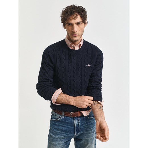 Gant Sweter męski Mężczyźni Bawełna granatowy jednolity Gant L vangraaf