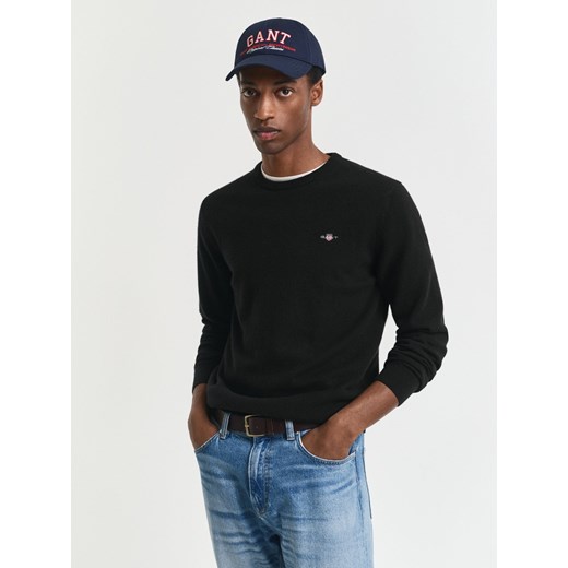 Gant Męski wełniany sweter Mężczyźni Wełna czarny jednolity Gant M okazja vangraaf