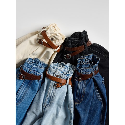 Reserved - Jeansy paperbag z paskiem - niebieski Reserved 40 Reserved wyprzedaż