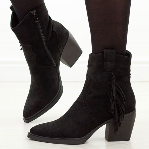 Czarne zamszowe kowbojki, botki damskie M.Daszyński 2520-1 41 suzana.pl