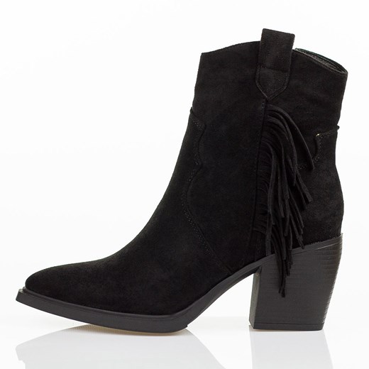 Czarne zamszowe kowbojki, botki damskie M.Daszyński 2520-1 40 suzana.pl