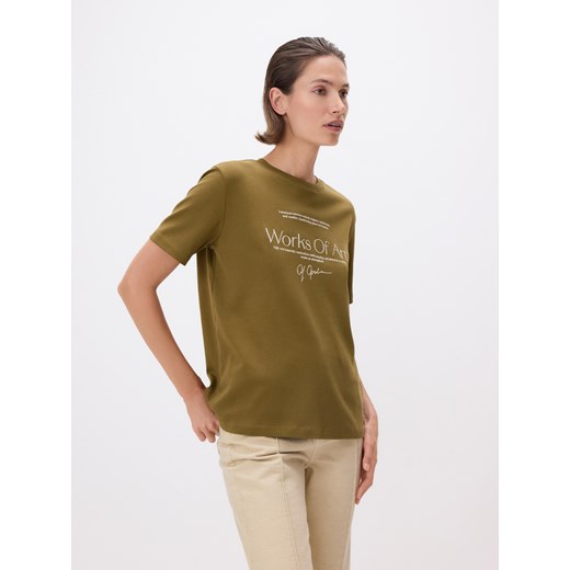 Reserved - T-shirt z nadrukiem - oliwkowy ze sklepu Reserved w kategorii Bluzki damskie - zdjęcie 185083076