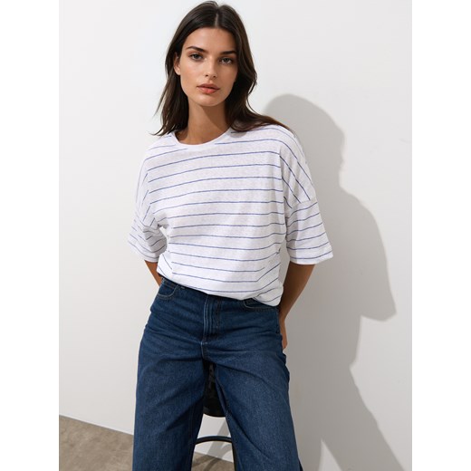 Mohito - T-shirt z bawełny i lnu - biały ze sklepu Mohito w kategorii Bluzki damskie - zdjęcie 185084316