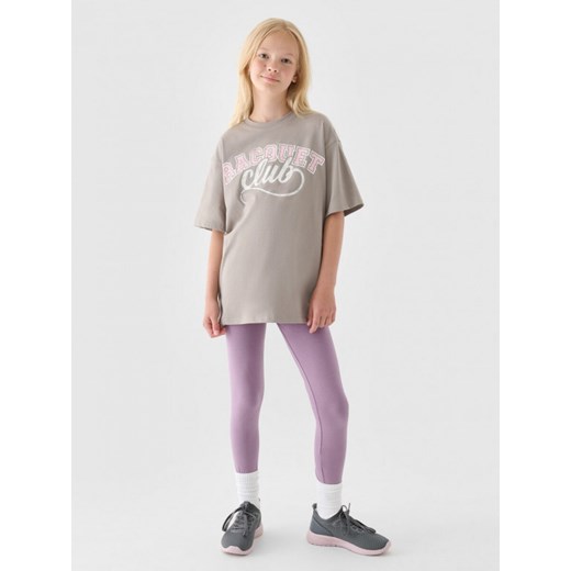 Dziewczęce legginsy dzianinowe 4F 4FJRAW24TTIGF239 - fioletowe ze sklepu Sportstylestory.com w kategorii Spodnie dziewczęce - zdjęcie 185084617