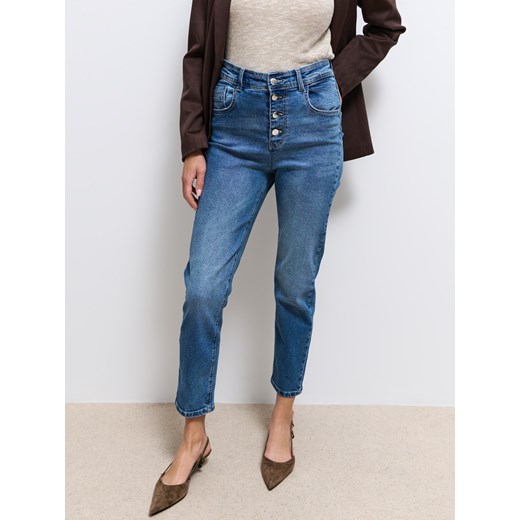 Mohito - Jeansy mom slim push up - niebieski Mohito 42 Mohito