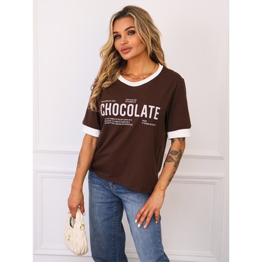 BLUZKA BAWEŁNIANA Z NAPISEM CHOCOLATE- BRĄZOWA ze sklepu olika.com.pl w kategorii Bluzki damskie - zdjęcie 185136497