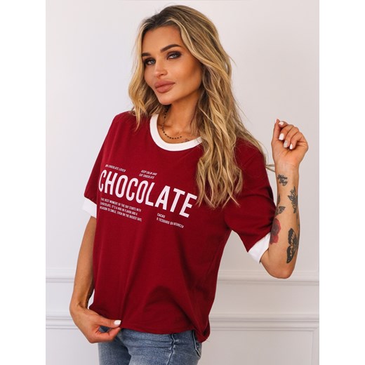 BLUZKA BAWEŁNIANA Z NAPISEM CHOCOLATE- BORDOWA ze sklepu olika.com.pl w kategorii Bluzki damskie - zdjęcie 185136506