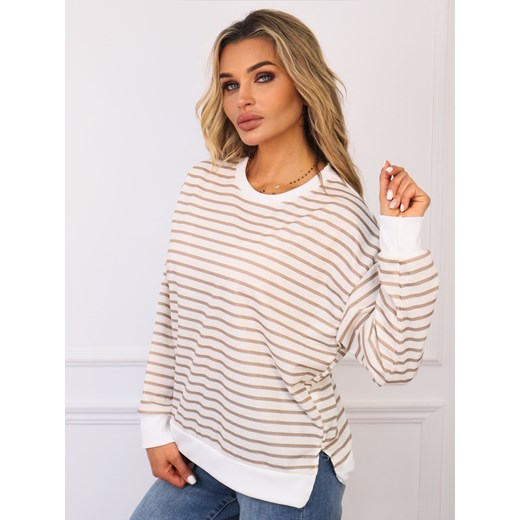 BLUZA BAWEŁNIANA OVERSIZE W PASKI - BEŻOWA ze sklepu olika.com.pl w kategorii Bluzki damskie - zdjęcie 185136526