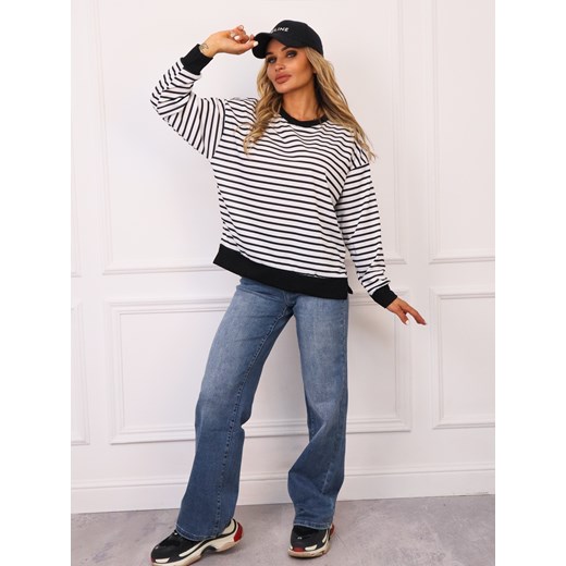 BLUZA BAWEŁNIANA OVERSIZE W PASKI - CZARNA ze sklepu olika.com.pl w kategorii Bluzki damskie - zdjęcie 185136537